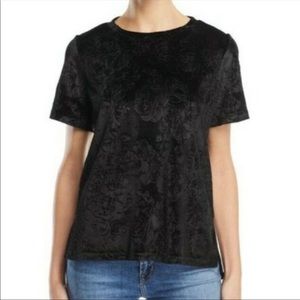 Aqua Black Velvet Floral T-Shirt Small